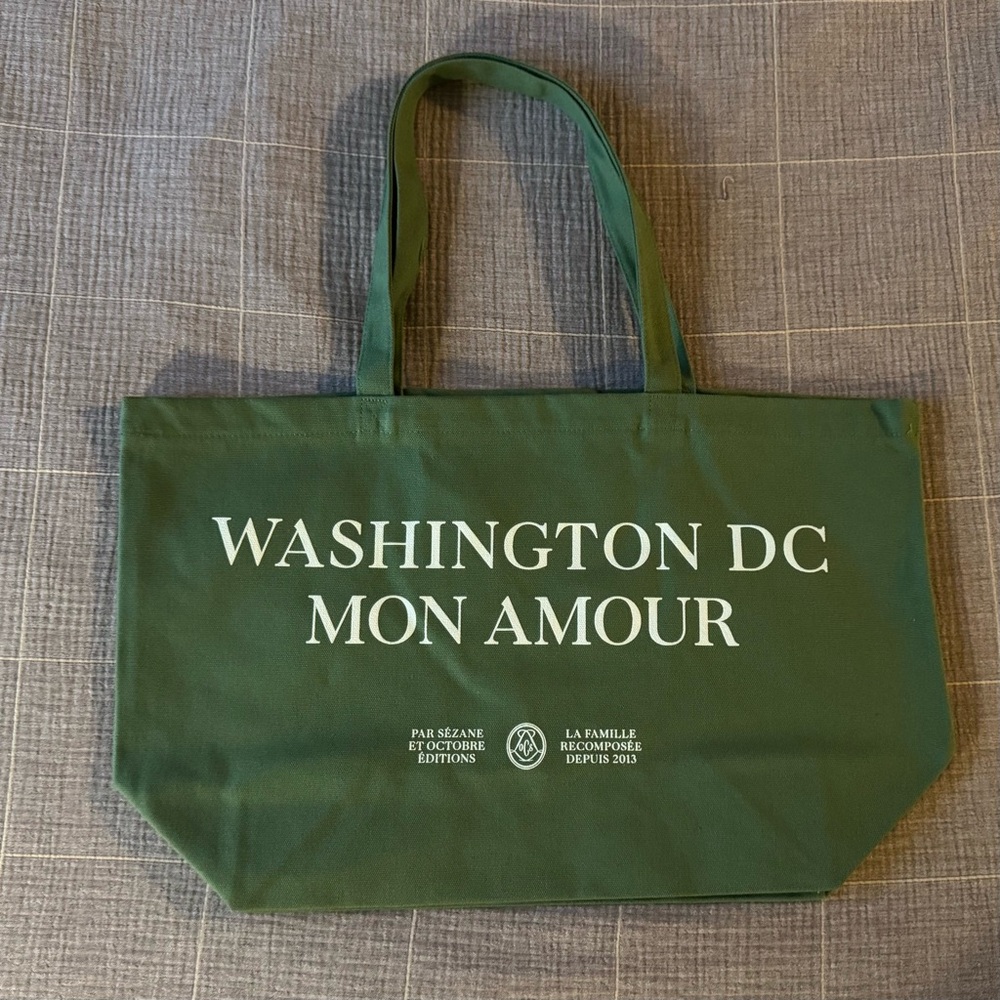 Sezane Green Canvas Tote Bag